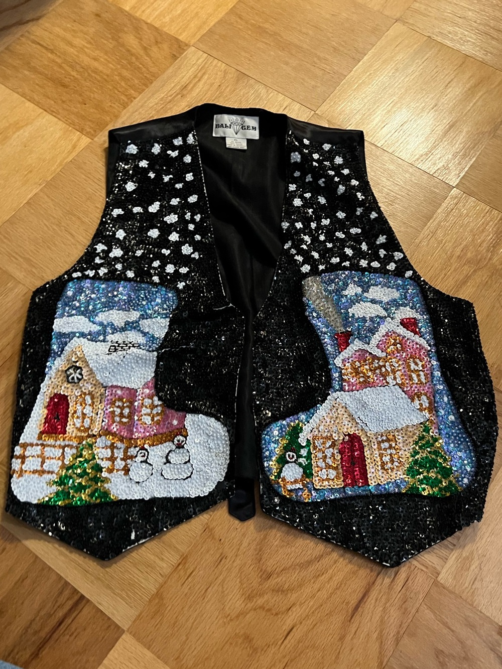 Vintage Bali Gem Christmas Sequin Vest XL
